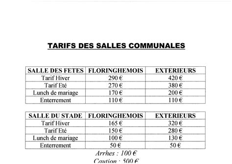 Tarifs .